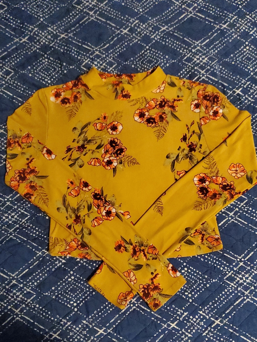 Dijon & Pink Floral Long Sleeve Crop Top